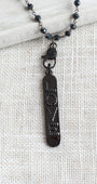 Pavé LOVE Pendant Necklace with Hematite and Sterling Silver Rosary Bead Chain