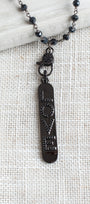 Pavé LOVE Pendant Necklace with Hematite and Sterling Silver Rosary Bead Chain