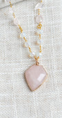 Large Rose Quartz Free Form Gemstone Chain Necklace with Arrow Shaped Rose Quartz Pendant