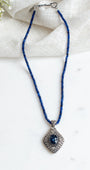 Bali Style Diamond Shaped Blue Quartz Filigree Pendant on Beaded Blue Jade Necklace