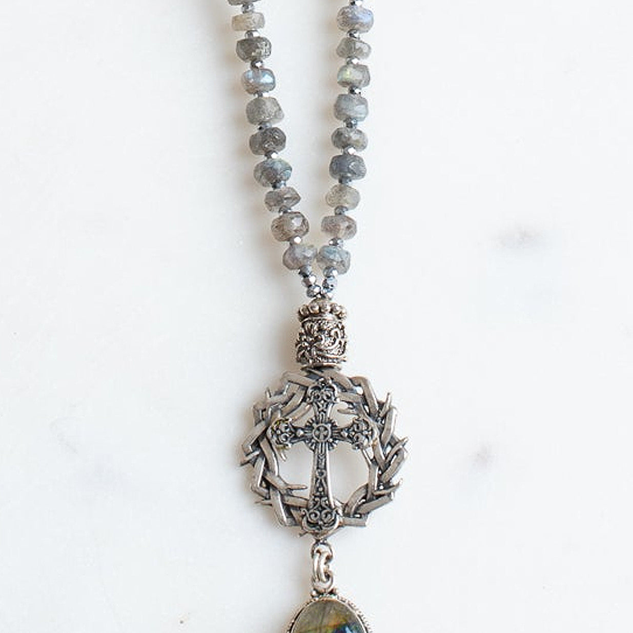 Labradorite Crown of Thorns Christian Statement Necklace