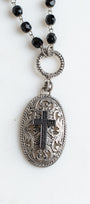 Victorian Filigree & Black Micro-Pavé Cross Pendant Necklace