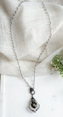 Heart and Crown on a Hand Soldered Chandelier Crystal Pendant on a Moonstone Rosary Chain