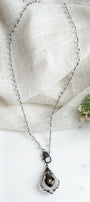 Heart and Crown on a Hand Soldered Chandelier Crystal Pendant on a Moonstone Rosary Chain