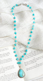 Turquoise Teardrop Pendant in Sterling Silver Bezel on Brilliant Blue Amazonite Silver Rosary Chain