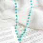 Turquoise Teardrop Pendant in Sterling Silver Bezel on Brilliant Blue Amazonite Silver Rosary Chain