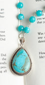 Turquoise Teardrop Pendant in Sterling Silver Bezel on Brilliant Blue Amazonite Silver Rosary Chain