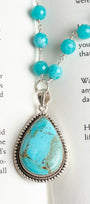 Turquoise Teardrop in Sterling Silver on Brilliant Blue Amazonite Silver Rosary Chain