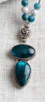 Sterling Silver Blue Labradorite on a Strand of Apatite, Pearls, and Hematite Necklace