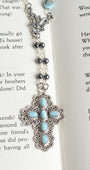 Blue Larimar Stone Sterling Silver Cross Pendant on Hemitite and Larimar Silver Chain Necklace