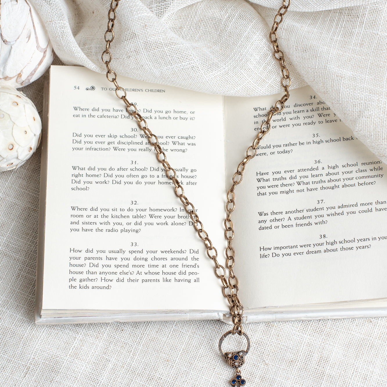 Blue and White Crystal Pave Turkish Sterling Silver Cross Pendant on an Italian Textured Oval Chain