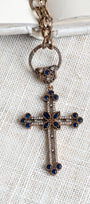 Turkish Sterling Silver Blue & White Pavé Crystal Cross Necklace
