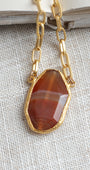 Faceted Natural Copper Swirl Agate Pendant on Matte 22 kt Gold Chain Necklace