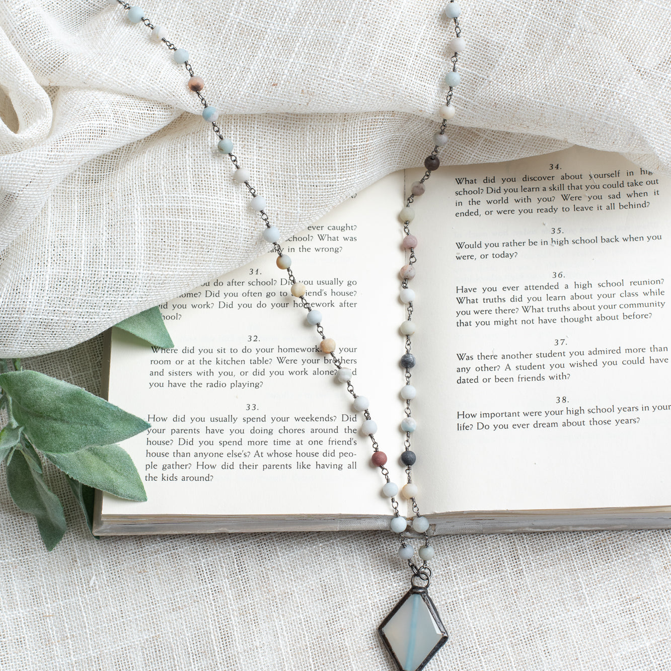 Black Pavé Christian Cross Pendant with Soldered Crystal Connector Amazonite Rosary Bead Necklace