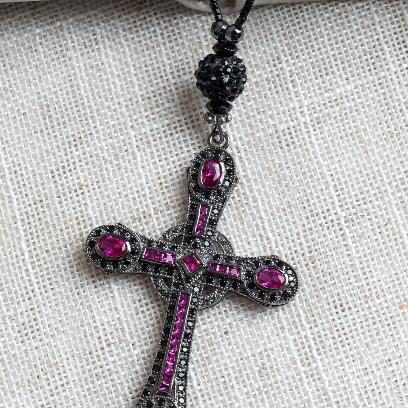 Hot Pink & Black Pavé Art Deco Cross Crystal Statement Necklace