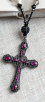 Hot Pink & Black Pavé Art Deco Cross Crystal Statement Necklace