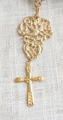 Matte Gold Plated Filigree and Cross Pendant on a Labradorite Stone Rosary Chain Necklace