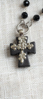 Black Howlite Tibetan Cross & Black Onyx Rosary-Style Long Necklace