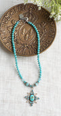 Sterling Silver Starburst Turquoise and Blue Topaz on Turquoise Beaded Necklace