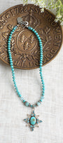 Sterling Silver Starburst Turquoise and Blue Topaz on Turquoise Beaded Necklace