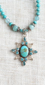 Sterling Silver Starburst Turquoise and Blue Topaz on Turquoise Beaded Necklace