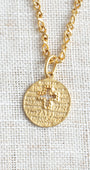 Matte Gold Cross Cutout Disc Pendant with Affirming Words Necklace