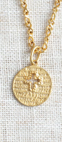 22K Matte Gold Affirmation Disc and Cross Necklace