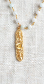 Matte Gold Patterned Pendant on Pastel Amazonite Stone Rosary Chain Necklace