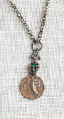 Bronze Angelic Round Pendant with Sterling Silver Drop on Bronze Chain Necklace