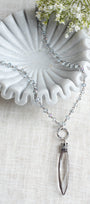 Hand Soldered Long Chandelier Crystal Pendant with Crown Bail on an Iridescent Blue Gray Crystal Rosary Chain Necklace