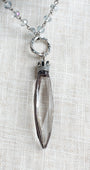 Hand Soldered Long Chandelier Crystal Pendant with Crown Bail on an Iridescent Blue Gray Crystal Rosary Chain Necklace