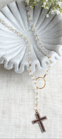 Sapphire and White Topaz Turkish Sterling Silver Jeweled Cross Pendant on Crystal Rosary Chain