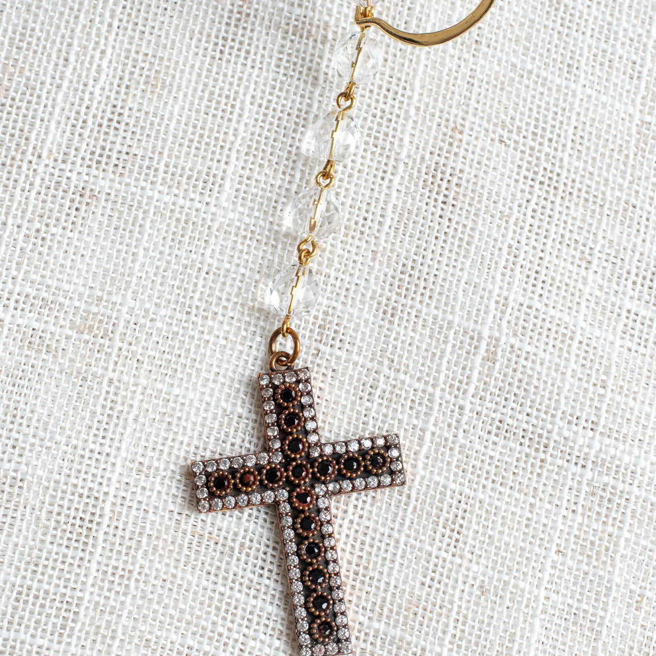 Turkish Sterling Silver Sapphire & Zircon Cross Czech Crystal Necklace