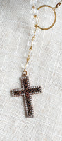 Turkish Sterling Silver Sapphire & Zircon Cross Czech Crystal Necklace
