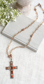 Vintage Reversible Designer "Miracle" Cross from Ireland on Faceted Antique Czech Glass Beaded Necklace
