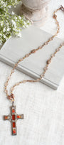 Vintage Reversible Designer "Miracle" Cross from Ireland on Faceted Antique Czech Glass Beaded Necklace