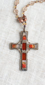 Vintage Reversible Designer "Miracle" Cross from Ireland on Faceted Antique Czech Glass Beaded Necklace