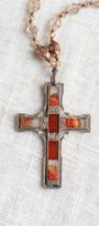 Vintage Reversible Irish Designer "Miracle" Cross on Czech Glass Beaded Necklace