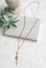 Pink and Gray Faceted Agate with Gold Plated Crystal Cross Pendant Necklace