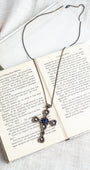 Turkish Sterling Silver Pectoral Cross with White Topaz and Blue Quartz on Two Tone Metal Chain