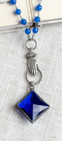 Cobalt Blue Crystal & Quartz Victorian Hand Long Necklace