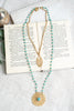 Matte Gold Filigree Pendant on Double Layer Necklace on Turquoise Crystal Beads