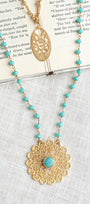 Turquoise Howlite & Matte Gold Filigree Double-Layer Necklace
