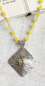 Vintage Citrine Pendant Necklace on Yellow Jade