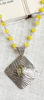 Yellow Citrine & Jade Hammered Silver-Plated Artisan Pendant Necklace