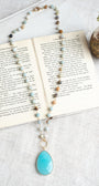 Large Amazonite Faceted Teardrop Pendant on an Amazonite Stone Rosary Chain Necklace
