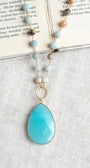 Large Amazonite Faceted Teardrop Pendant on an Amazonite Stone Rosary Chain Necklace