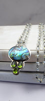 Sterling Silver Abalone Pendant with Peridot on a Clear Crysal Rosary Chain