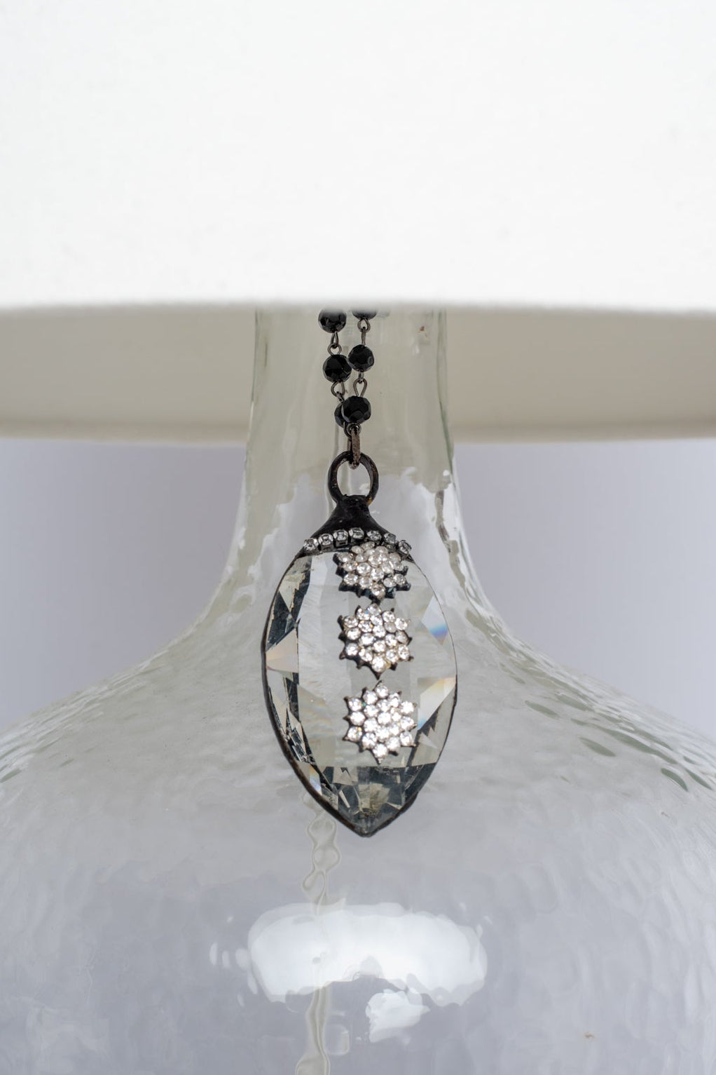 Hand Soldered Chandelier Crystal with Rhinestones in a Home Decor Ornament with Black Rosary Chain Hanger