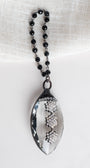 Hand Soldered Chandelier Crystal with Rhinestones in a Home Decor Ornament with Black Rosary Chain Hanger